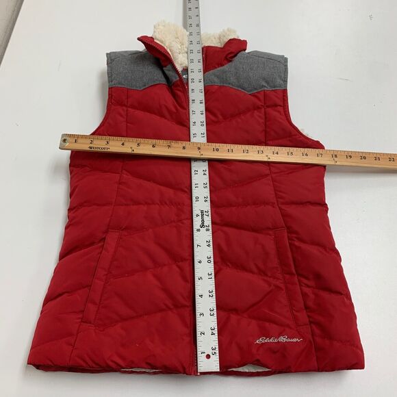 Eddie Bauer Vest Women XS Extra Small Red Grey Faux Fur Lined Down Full Zip - Picture 8 of 15